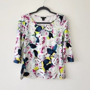 St. John Top Colorful Floral Print 3/4 Sleeve Blouse Small
